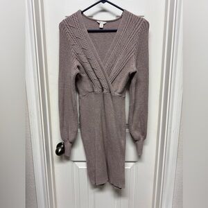 Cato Tan Ribbed sweater Dress with Bishop Sleeves